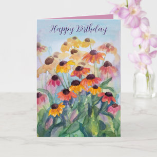 Happy Birthday Colourful Wildflower Coneflowers Card