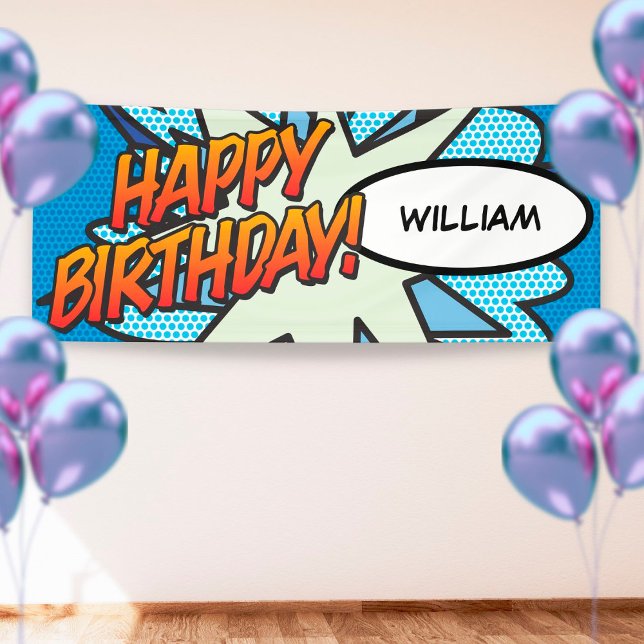 HAPPY BIRTHDAY Comic Book Pop Art Blue Banner (Creator Uploaded)