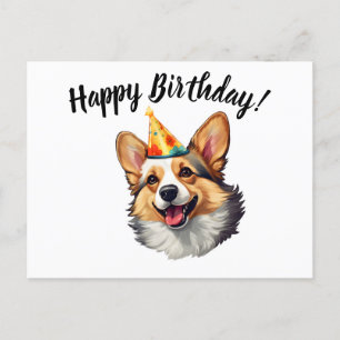 Happy Birthday cone Corgi Postcard