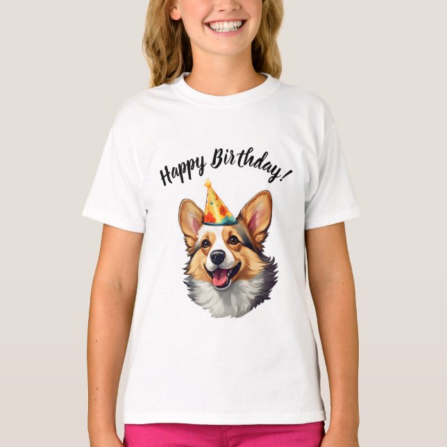 Happy Birthday cone Corgi T-Shirt (Front)