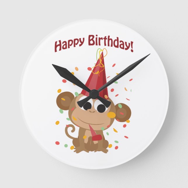 Happy Birthday! Confetti Monkey Round Clock (Front)