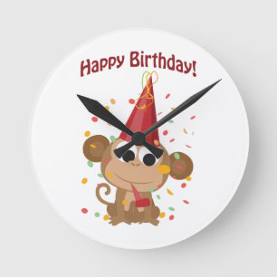 Happy Birthday! Confetti Monkey Round Clock