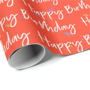 Happy Birthday Confetti on Orange Wrapping Paper