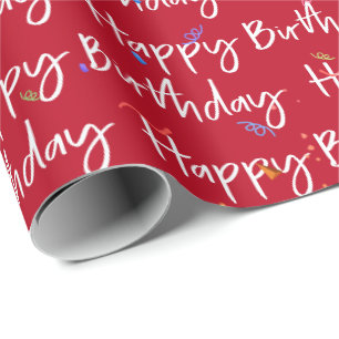 Happy Birthday Confetti on Red Wrapping Paper