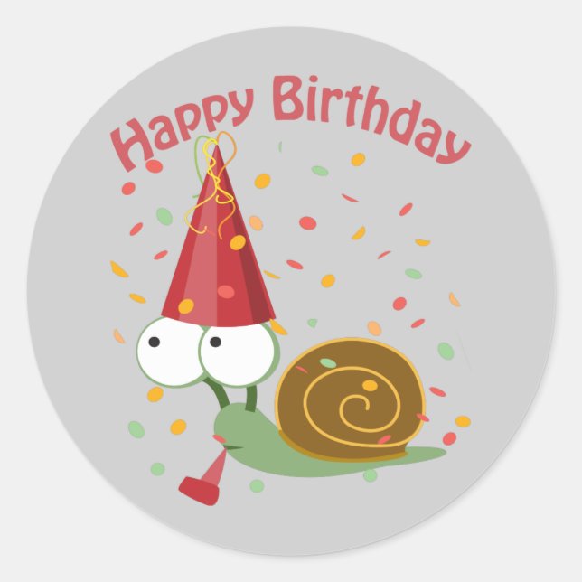 Happy Birthday! Confetti Snail Classic Round Sticker (Front)
