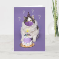 Happy Birthday Confused Cat With Face Mask Cake