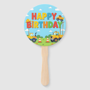 Happy birthday construction builder theme hand fan