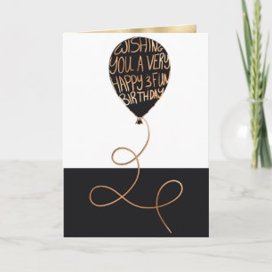 Happy Birthday Cool Black Balloon Gold Typography Card