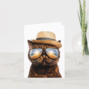 Happy Birthday Cool Cat with sunglasses and hat Holiday Card