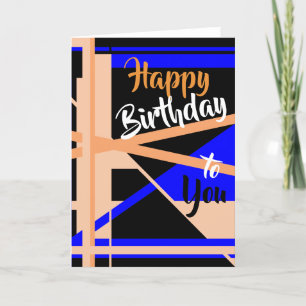 "Happy Birthday" Coral Blue Black Abstract Art Car Card