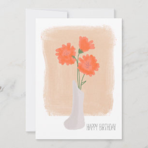 Happy Birthday Coral Florals Brush Stroke Card