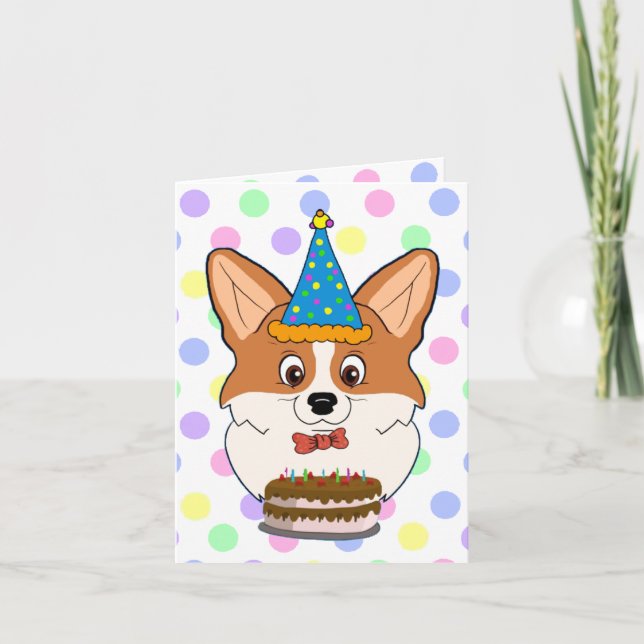 Happy Birthday Corgi Cartoon Card (Front)
