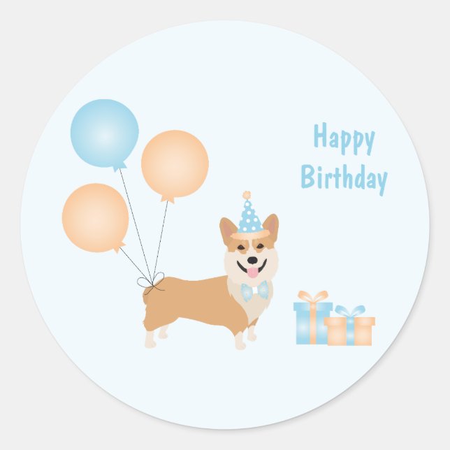 Happy Birthday Corgi Dog Classic Round Sticker (Front)