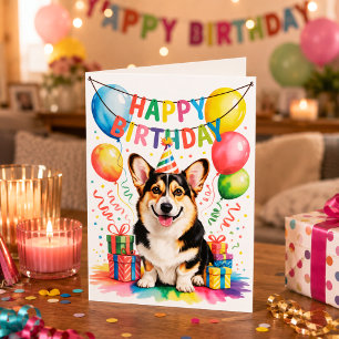 Happy Birthday Corgi Dog Party Card