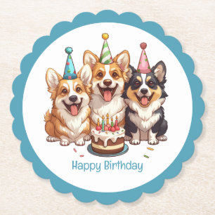 Happy Birthday Corgi Dogs Paper Coaster
