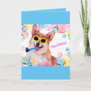 Happy Birthday Corgi with Glasses Card