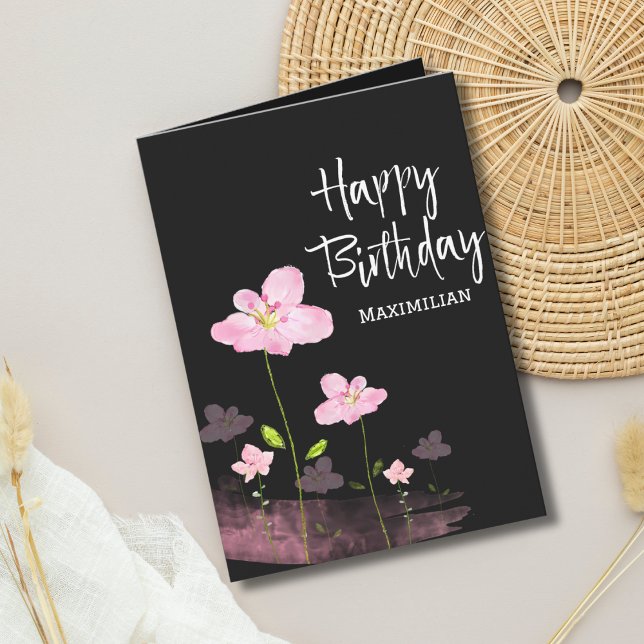 Happy Birthday Cosmos Flowers Personalised Card (Happy Birthday Cosmos Flowers Personalized Card)