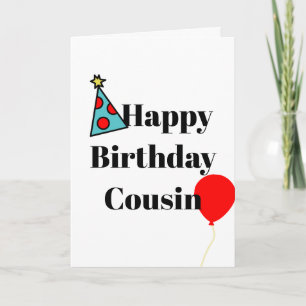 Happy Birthday Cousin Blue Party Hat Balloon Card