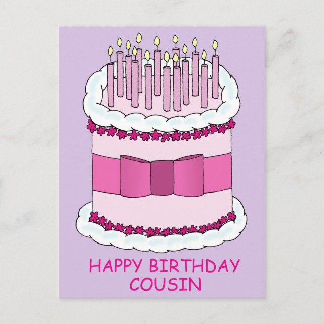 Happy Birthday Cousin Cake and Candles Postcard (Front)