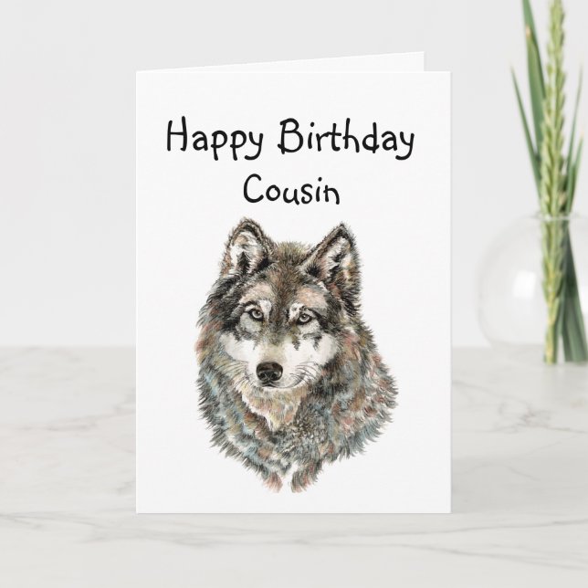 Happy Birthday Cousin Humour Wolf, Wolves Card (Front)
