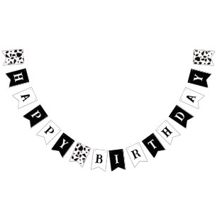 Happy Birthday Cow Print Black and White Bunting