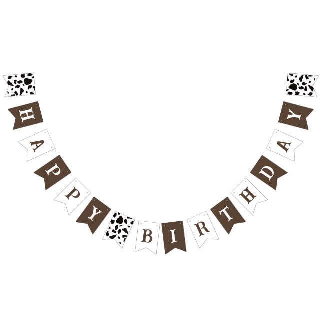 Happy Birthday Cow Print Brown and White Bunting (All)