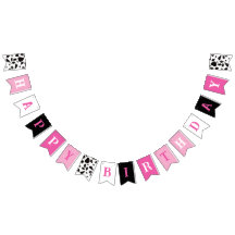 Happy Birthday Cow Print Pink Black and White