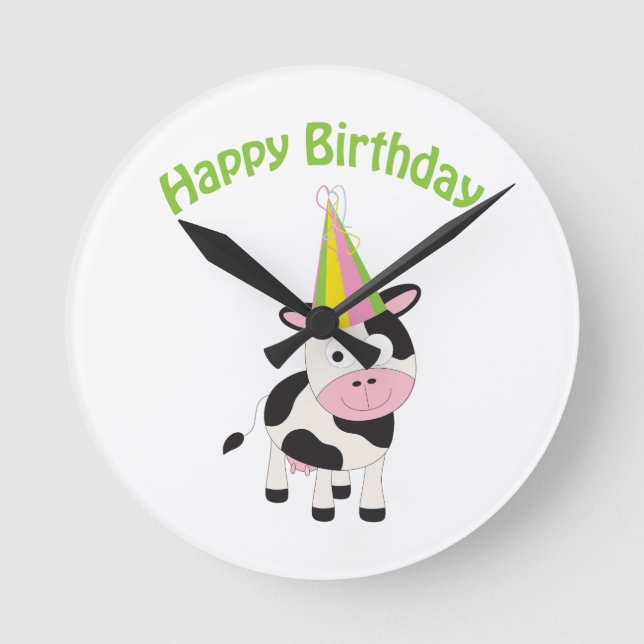Happy birthday cow round clock (Front)