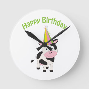 Happy birthday cow round clock