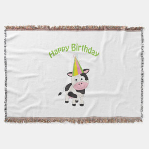 Happy birthday cow throw blanket