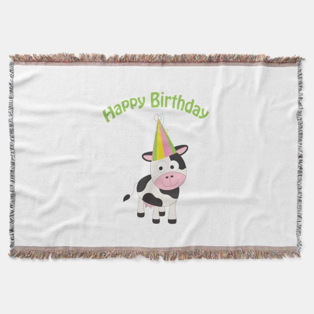 Happy birthday cow throw blanket (Front)