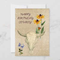 HAPPY BIRTHDAY COWBOY OLD WEST SKULL CARD