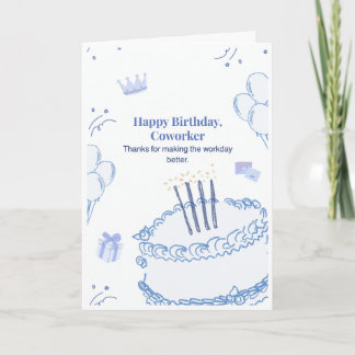 Happy Birthday Coworker Doodle Cake Card