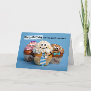 Happy Birthday Coworker Office Cupcakes with Faces Holiday Card