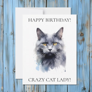Happy Birthday Crazy Cat Lady Grey Cat Holiday Card