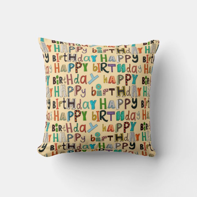 happy birthday cream cushion (Front)