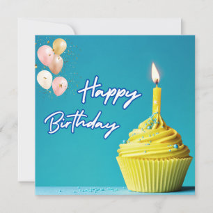 Happy Birthday Cupcake and Balloons Greeting Card