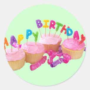 Happy Birthday Cupcake and Candles Classic Round Sticker