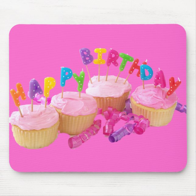 Happy Birthday Cupcake and Candles Mouse Pad (Front)