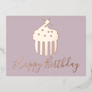 Happy Birthday Cupcake Blush Pink Foil Holiday Postcard