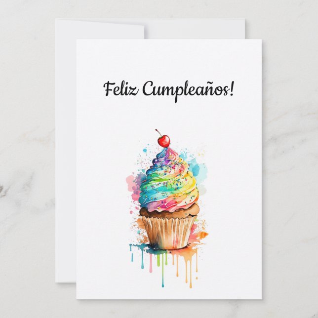 Happy Birthday Cupcake Card In Spanish (Front)