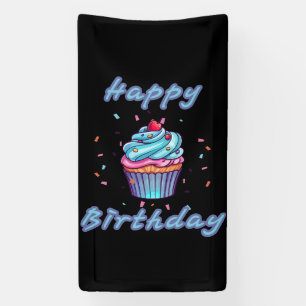 Happy Birthday Cupcake Confetti 1.6x3 Vinyl Banner