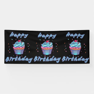 Happy Birthday Cupcake Confetti 4x10 Vinyl Banner