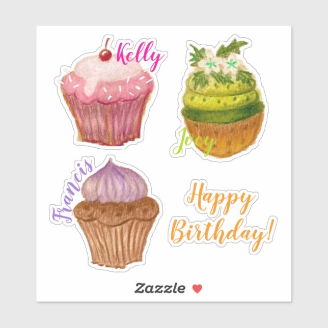 Happy Birthday Cupcake Custom-Cut Vinyl Sticker (Sheet)