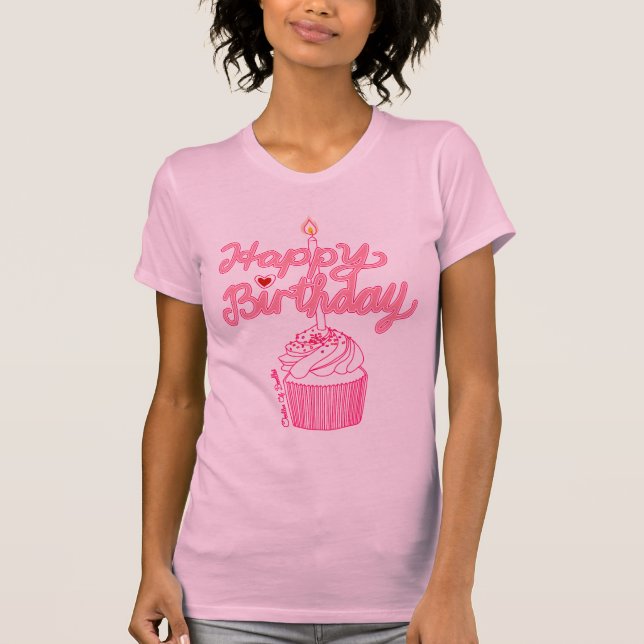 Happy Birthday Cupcake Doodle Art T-Shirt (Front)