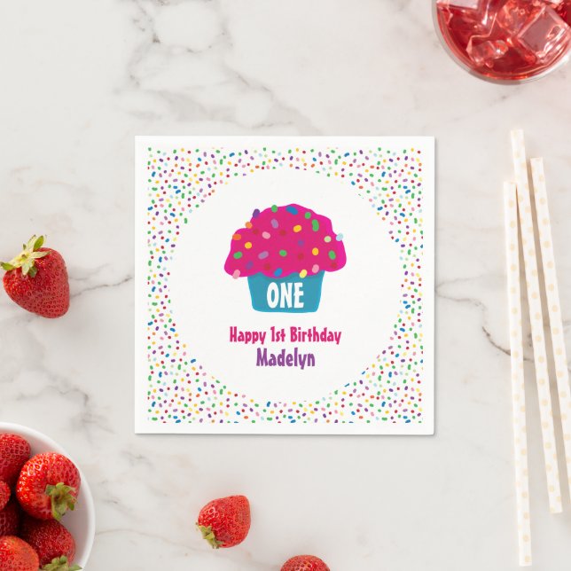 Happy Birthday Cupcake Frosted Sprinkles Napkin (Insitu)