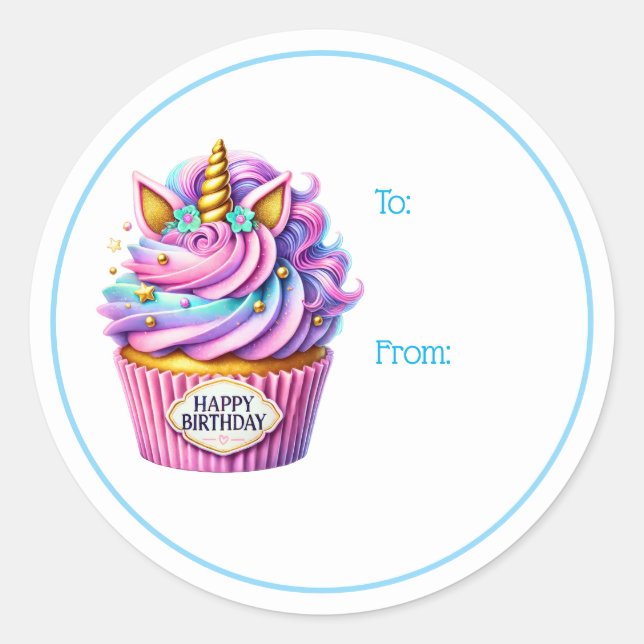 Happy Birthday Cupcake Gift Tag Stickers (Front)