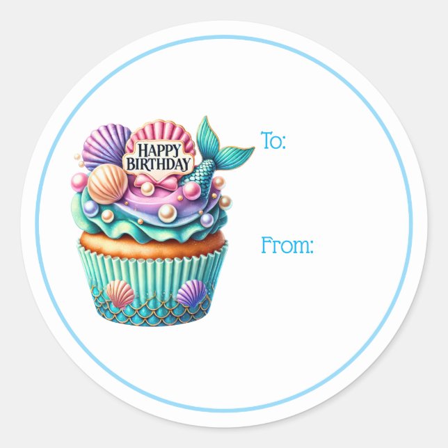 Happy Birthday Cupcake Gift Tag Stickers (Front)