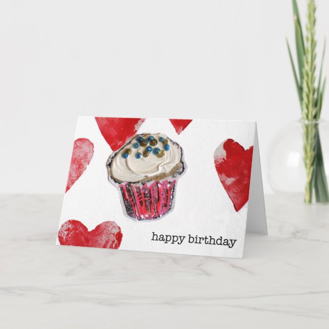 happy birthday, cupcake hearts card (Front)
