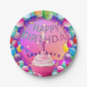 Happy Birthday Cupcake  Paper Plate